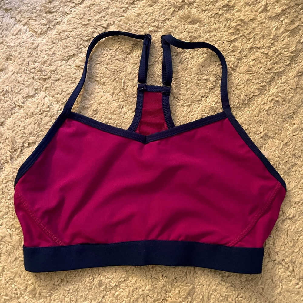 sports bra from athletic works, small, purple and blue